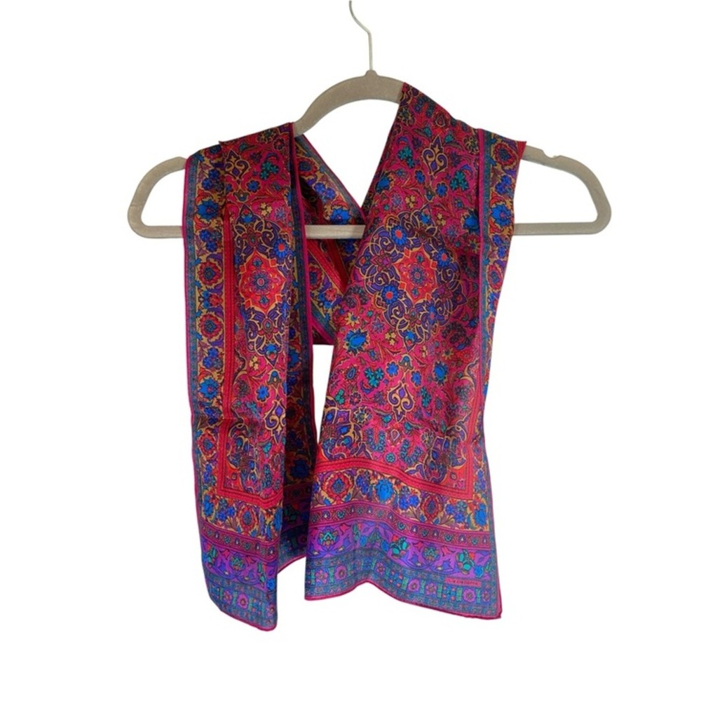Liz Claiborne Scarf Women OS Multicolor Good Vintage 80s Silk Floral Jewel Tone